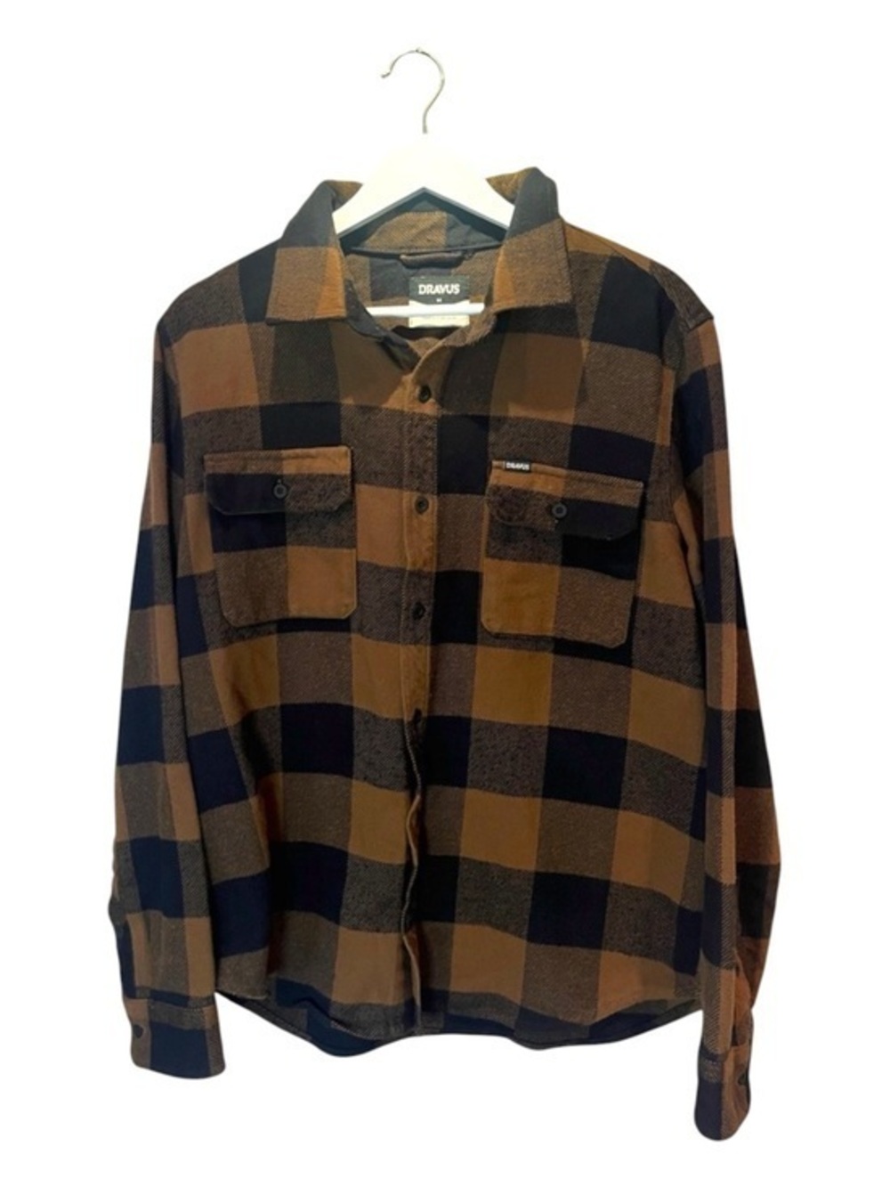 Dravus Men’s Plaid Brown Black Check Shirt Size Medium